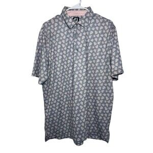 FootJoy Golf Polo Shirt Men's Medium Leaf Gray Pink Short Sleeves Performance